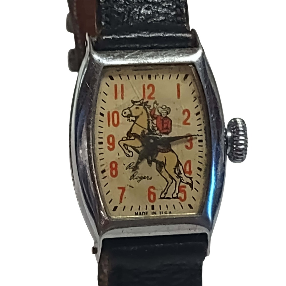 Vintage Roy Rogers Trigger Character Watch Silver Tone Mechanical Wind 1950s USA